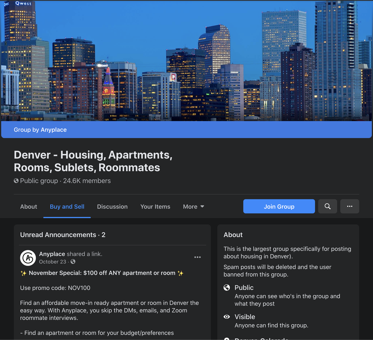 A Facebook group page