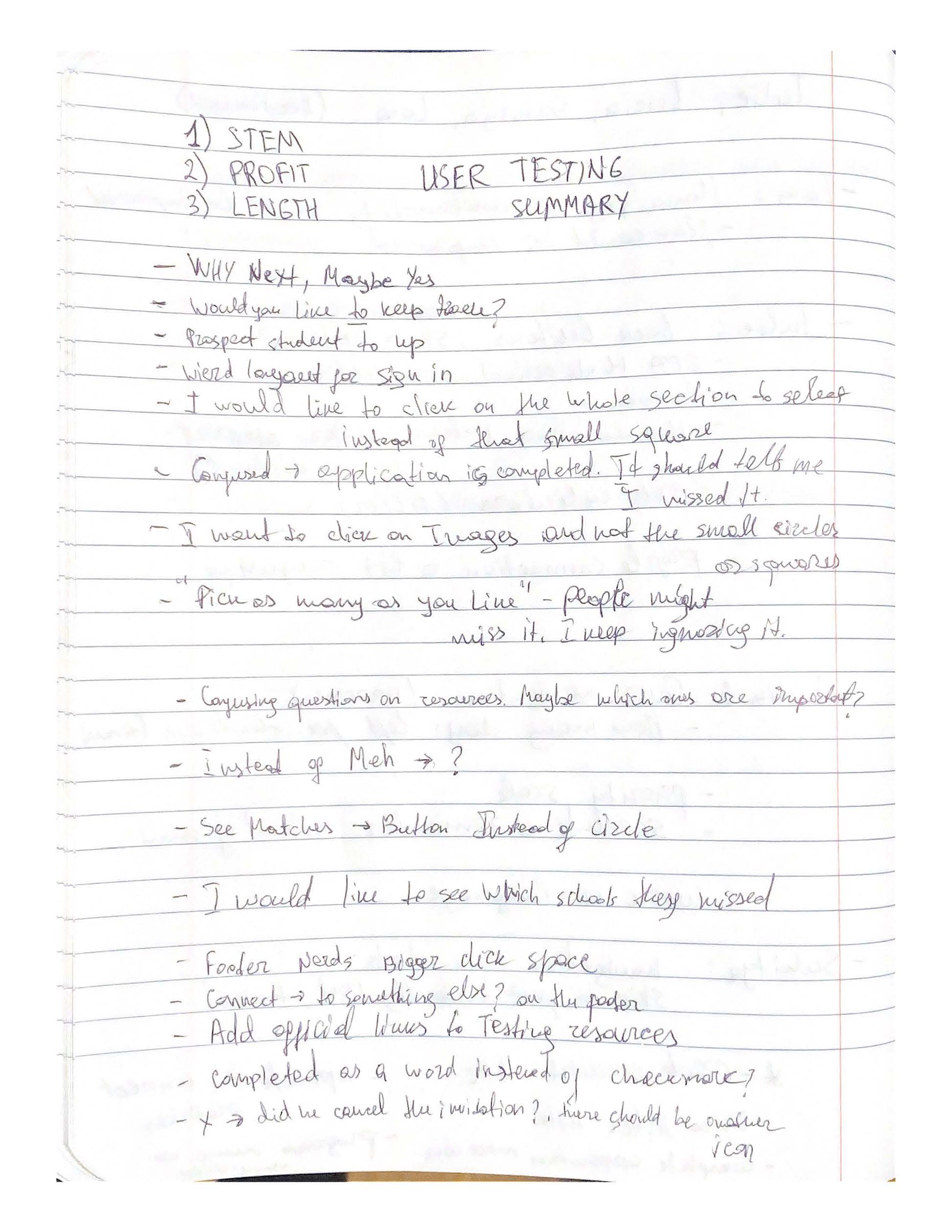 Personal notes, sheet 3 of 3