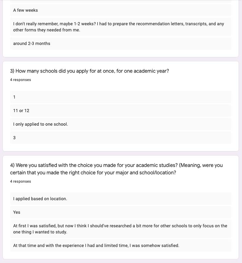 Google Forms responses, chart set 2 of 7