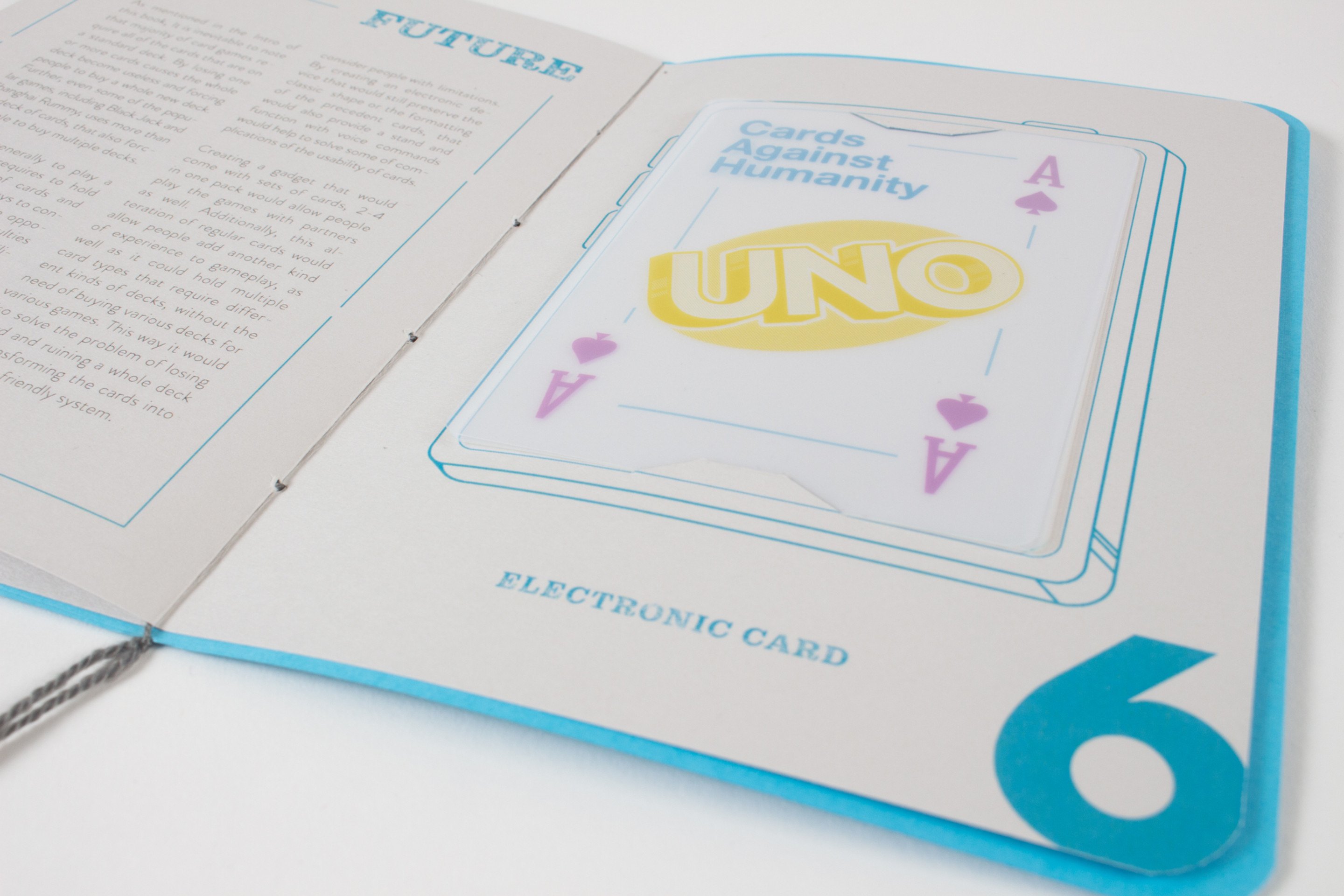 A spread headed “Future” with an UNO card and an electronic-card diagram drawn in blue and yellow outline