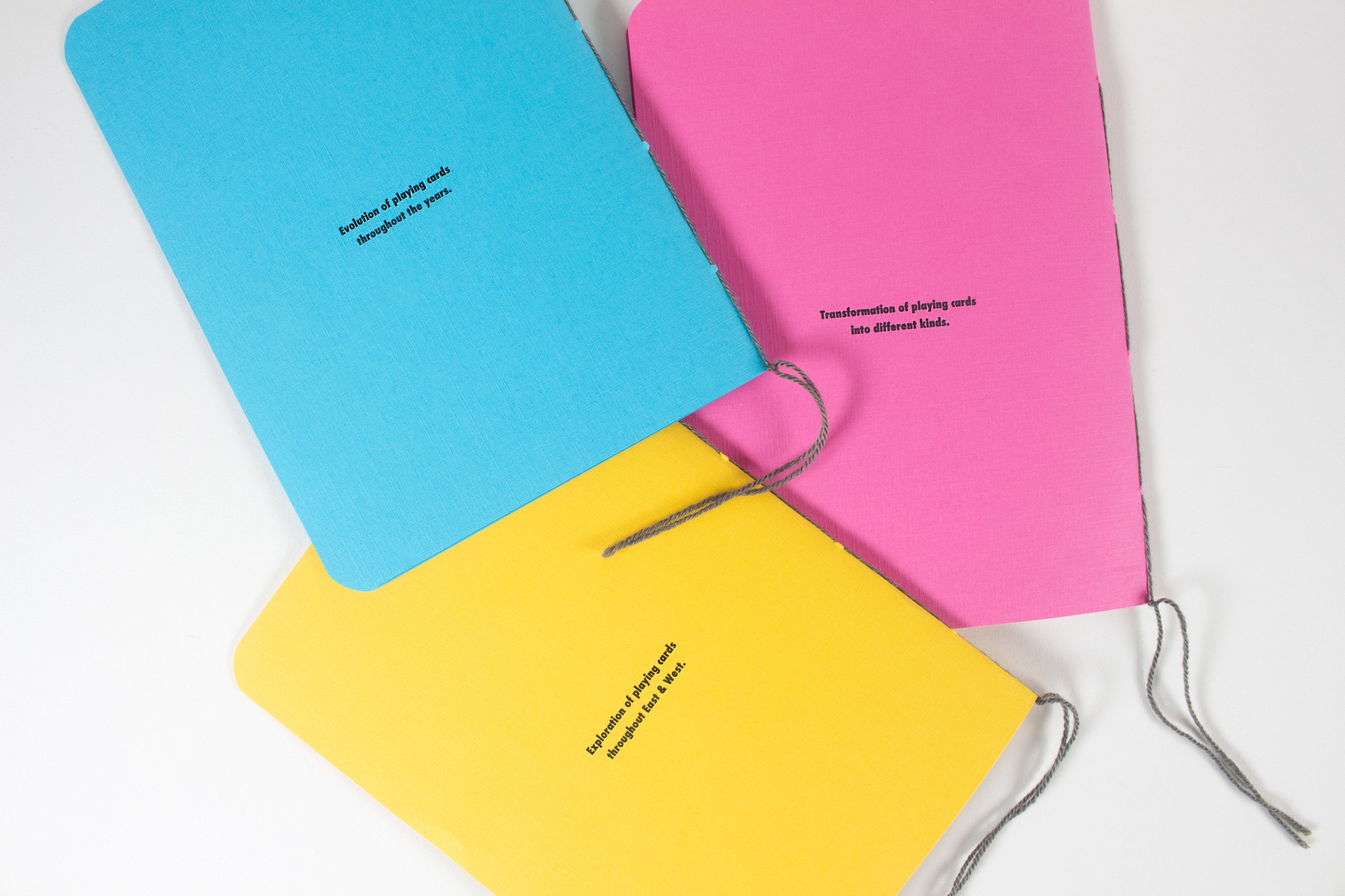 The blue and magenta books propped against each other on white, their back covers facing out