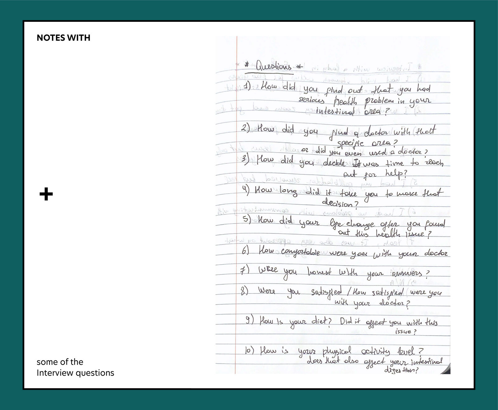 Research plan: research goals and the questions the study needs to answer.