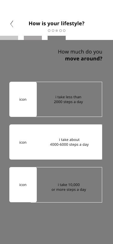 Low fidelity wireframe: lifestyle quiz pt3.
