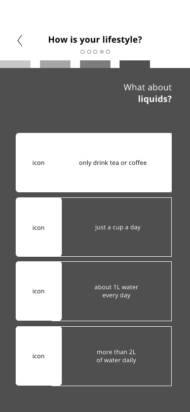 Low fidelity wireframe: lifestyle quiz pt4.