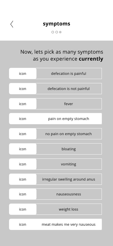 Low fidelity wireframe: symptoms pt3.