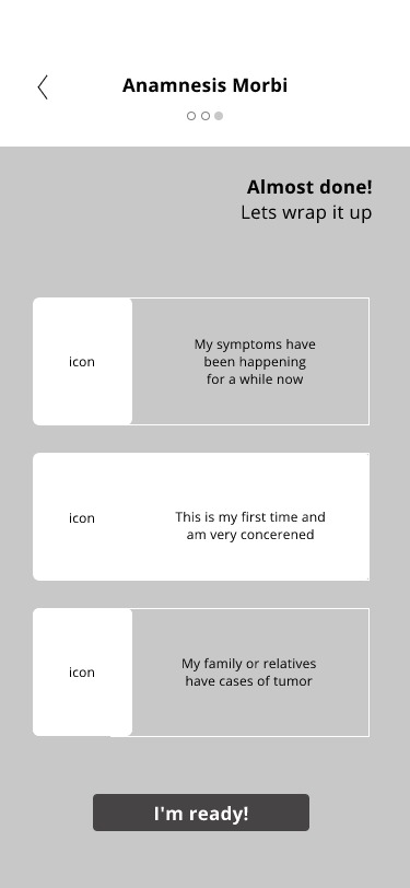Low fidelity wireframe: anamnesis morbi.