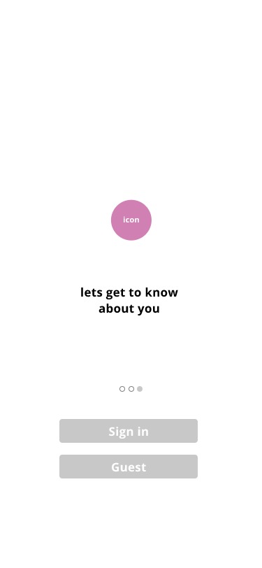 Low fidelity wireframe: sign in/up page.