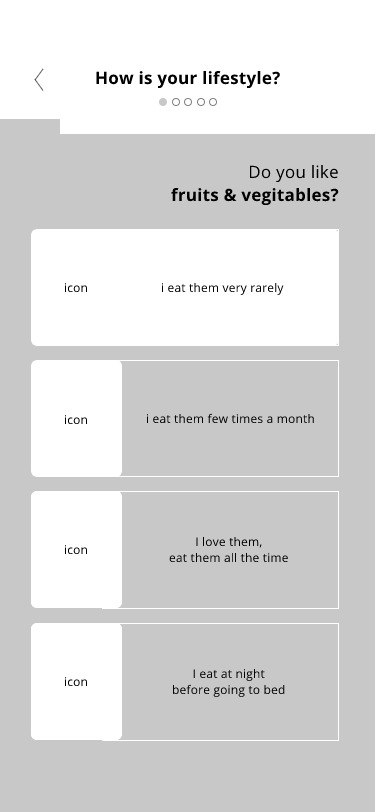 Low fidelity wireframe: lifestyle quiz pt1.