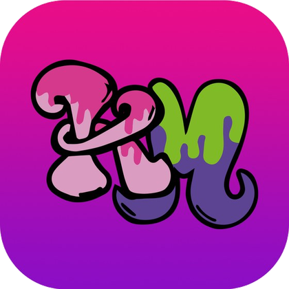 App icon study: graffiti K+M lettering on magenta.