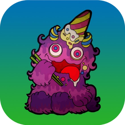 App icon study: the original cafe monster on a blue-green tile.