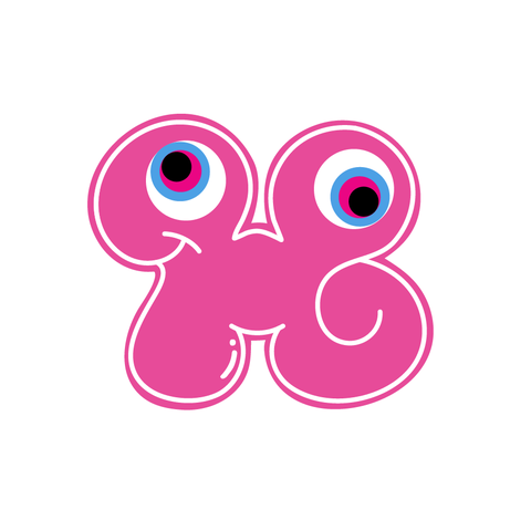 The cafe's original logo: a detailed pink monster forming a K and an M.