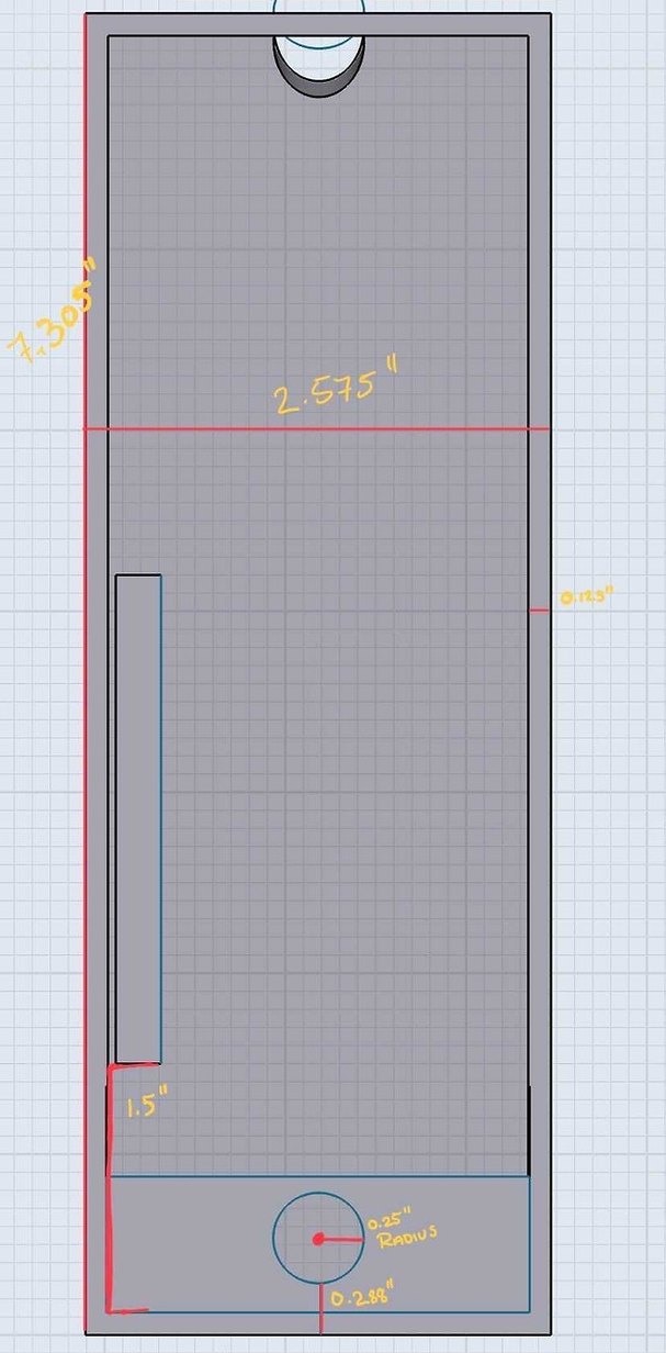 Elevation of the box with all its dimensions